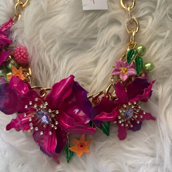 Betsey Johnson Pink and Purple Floral Necklace - Picture 4 of 5